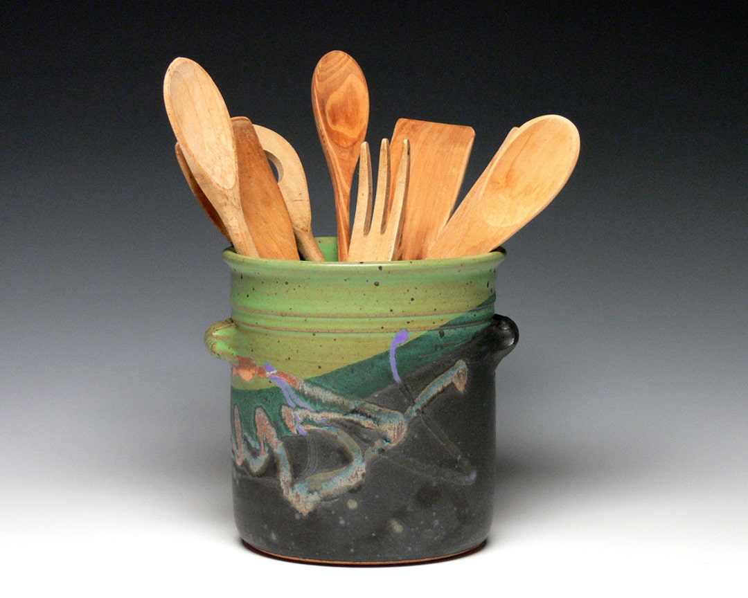 Stoneware Utensil Holder Pottery Utensil Crock Ceramic Etsy