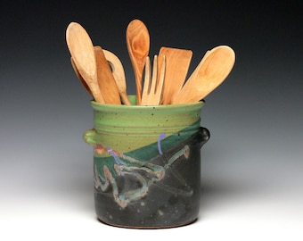 Stoneware Utensil Holder, Pottery Utensil Crock, Ceramic Kitchen Utensil Vase, Wine Chiller