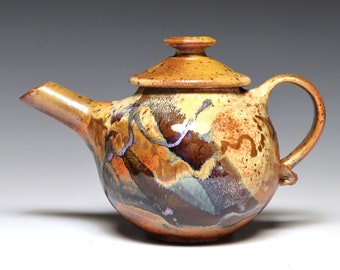 Teapot, , 28 ounces, Handcrafted with Multicolored Glaze in Amber and Browns