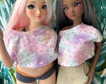 Duże pastelowe gwiazdki w przyciętym kroju dla inteligentnych lalek/Dollfie Dream