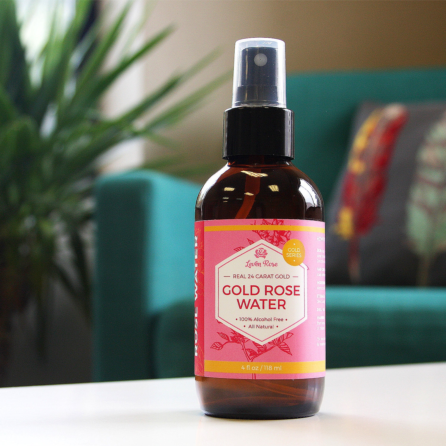 24K Gold Rose Water Facial Toner by Leven Rose – 100% Pure