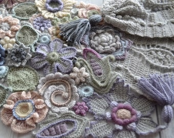 Crochet warm scarf Gray cozy from angora yarn Irish Lace