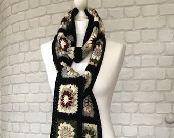 Long warm scarves Knitted scarf Colorful Granny square