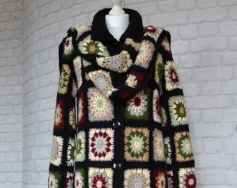 Crocheted coat and scarf  Granny square