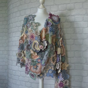 Estola de renda: Xale de noite floral irlandês em crochê (72'' x 22'')
