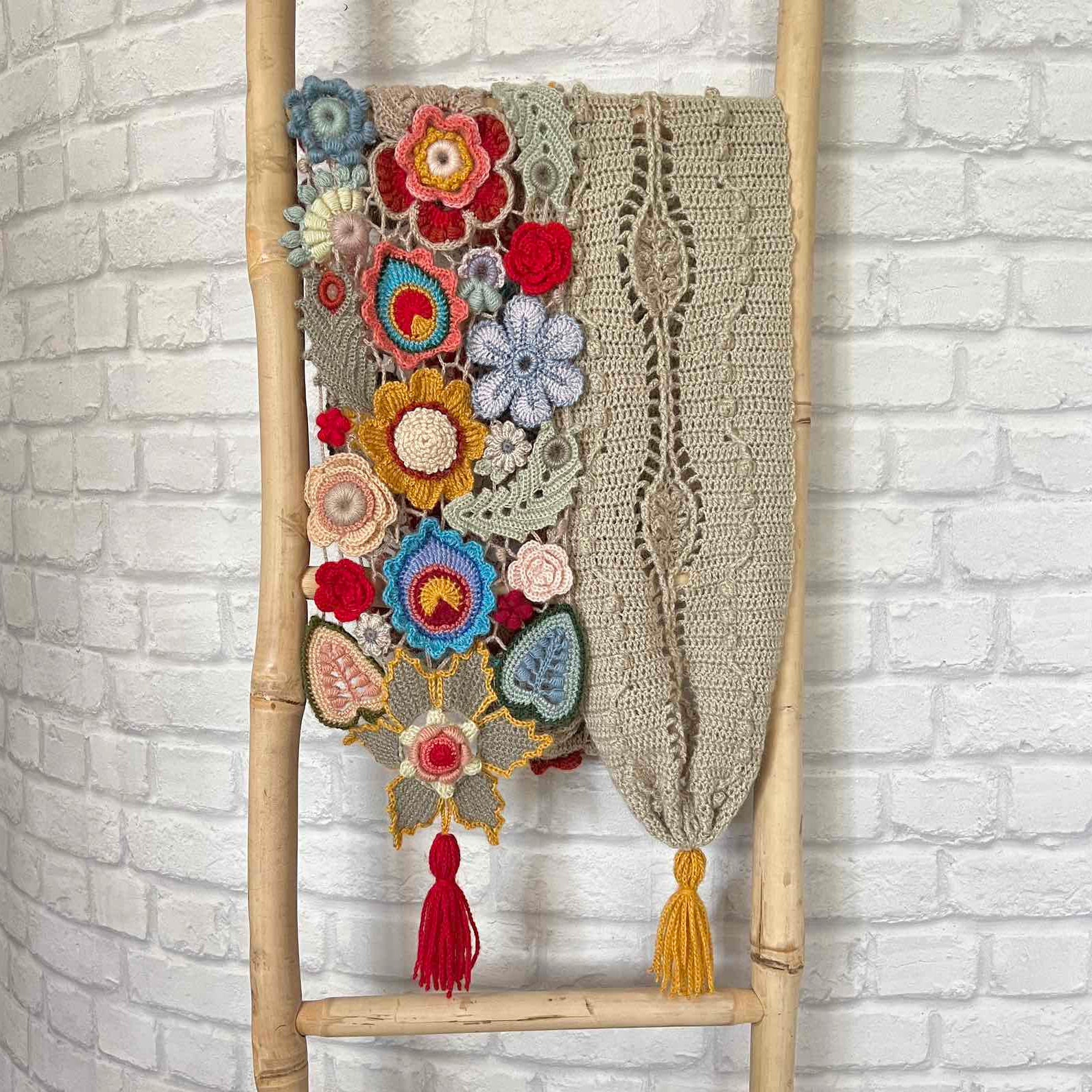 Bright Autumn Scarf Irish crochet Size: 80"x10"/ 203cmx25cm