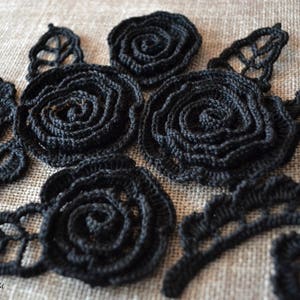 Black Rose Crochet flower Black wedding 10pcs
