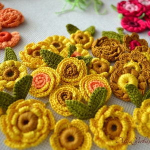 Rosas amarelas Kits de flores em miniatura Crochê irlandês Conjunto de crochê 30 peças