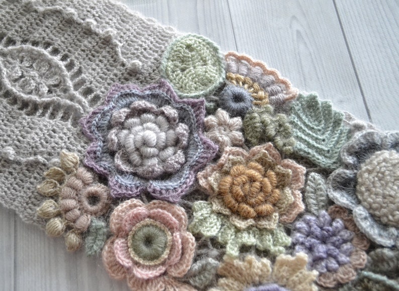 Gift for stylish mother gray scarf Irish crochet of Soft yarn image 10