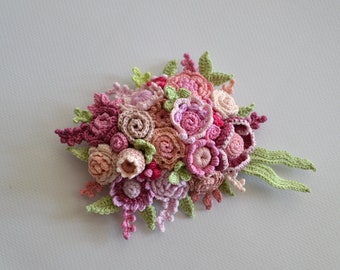 Pin Floral Pink Brooch Crochet bouquet