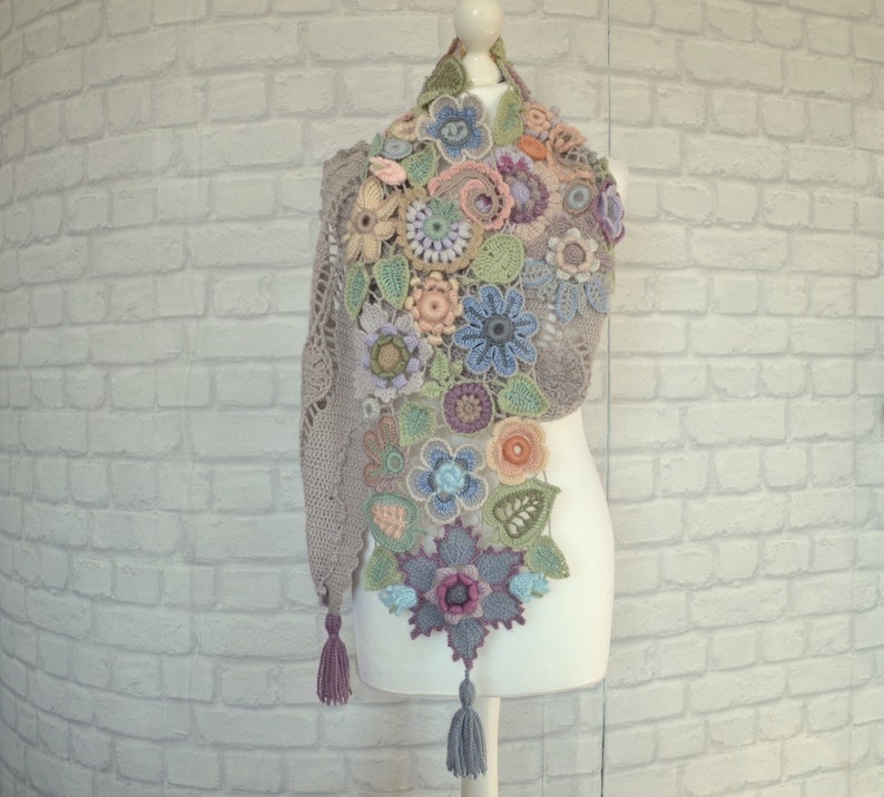Gift for stylish mother gray scarf Irish crochet of Soft yarn image 5