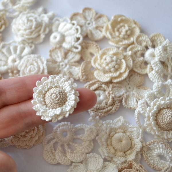 DIY Set Irish crochet Flowers applique 30 pcs