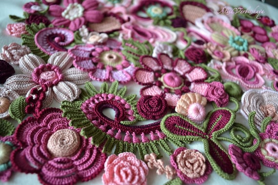 Handmade Applique Wedding Applique Irish Crochet Set Light Pink Flower 60pcs Flower Applique Flower Fairy Bridesmaid Dress Craft Applique - 