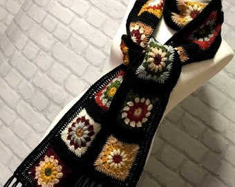 Colorful Crochet scarf Long warm scarves Granny square