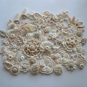 Crochet flower Irish Crochet  Flower applique set 45 pcs