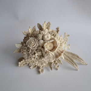 Brooch bouquet of crocheted flowers Unique ivory jewelry