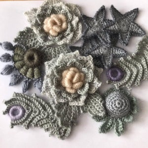 Conjunto flores crochê irlandês conjunto 60 peças
