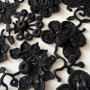 Crochet flower Black wedding 10pcs