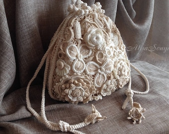 Bolso de encaje de ganchillo - Bolso de novia floral de algodón hecho a mano
