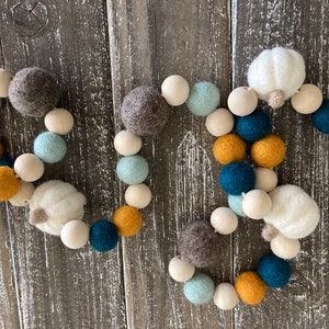 Fall decor. White pumpkin garland. Fall garland. Teal and mustard fall decor. 5ft