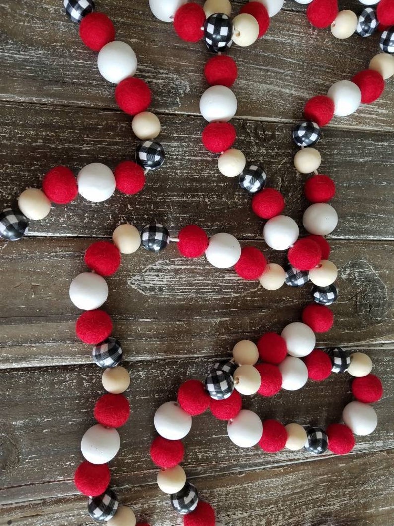 Buffalo plaid Christmas garland. Red buffalo plaid. Black and | Etsy