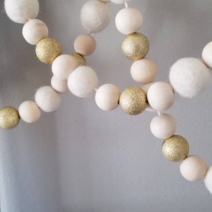 Beaded garland, felt ball garland, gold garland, Christmas garland. Wedding garland, neutral decor. Elegant decor. 6ft image 3