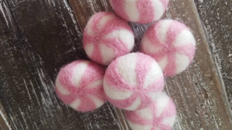Needle Felted Peppermint Candy Balls: Christmas Decor, Set of 5 image 4