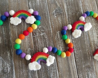 Rainbow garland. Rainbow baby. Rainbow birthday. Rainbow brights. Felt rainbow.