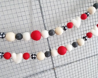 Red, black and white Valentine decoration. Heart Garland. 5ft