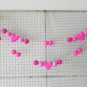 Felted Heart Garland: Handmade Pink Valentine&#39;s Day Decor (6ft)