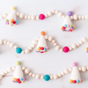 Felt Party Hat Garland: Handmade Birthday Decoration (5ft)