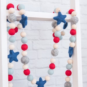 Felt Ball 4th of July Garland: Red, White, Blue, Gray - 5ft