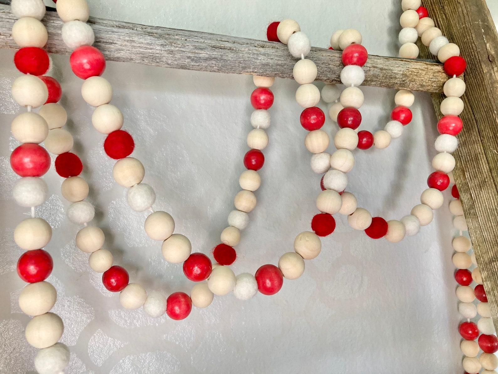 Christmas Tree Garland. Red and White Beaded Garland. Felt Etsy
