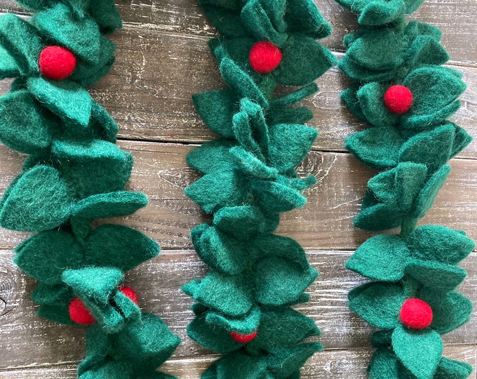 Leaf Garland. Felt Leaves and Berries. Felt Leaf. Felted Leaf Garland