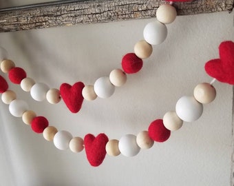 Felt Heart Garland: Handmade Wood Bead Valentine's Day Decor