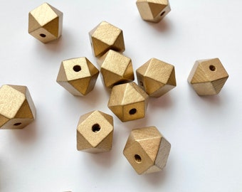 Dimensional Wood beads, Gold wood beads 2cm
