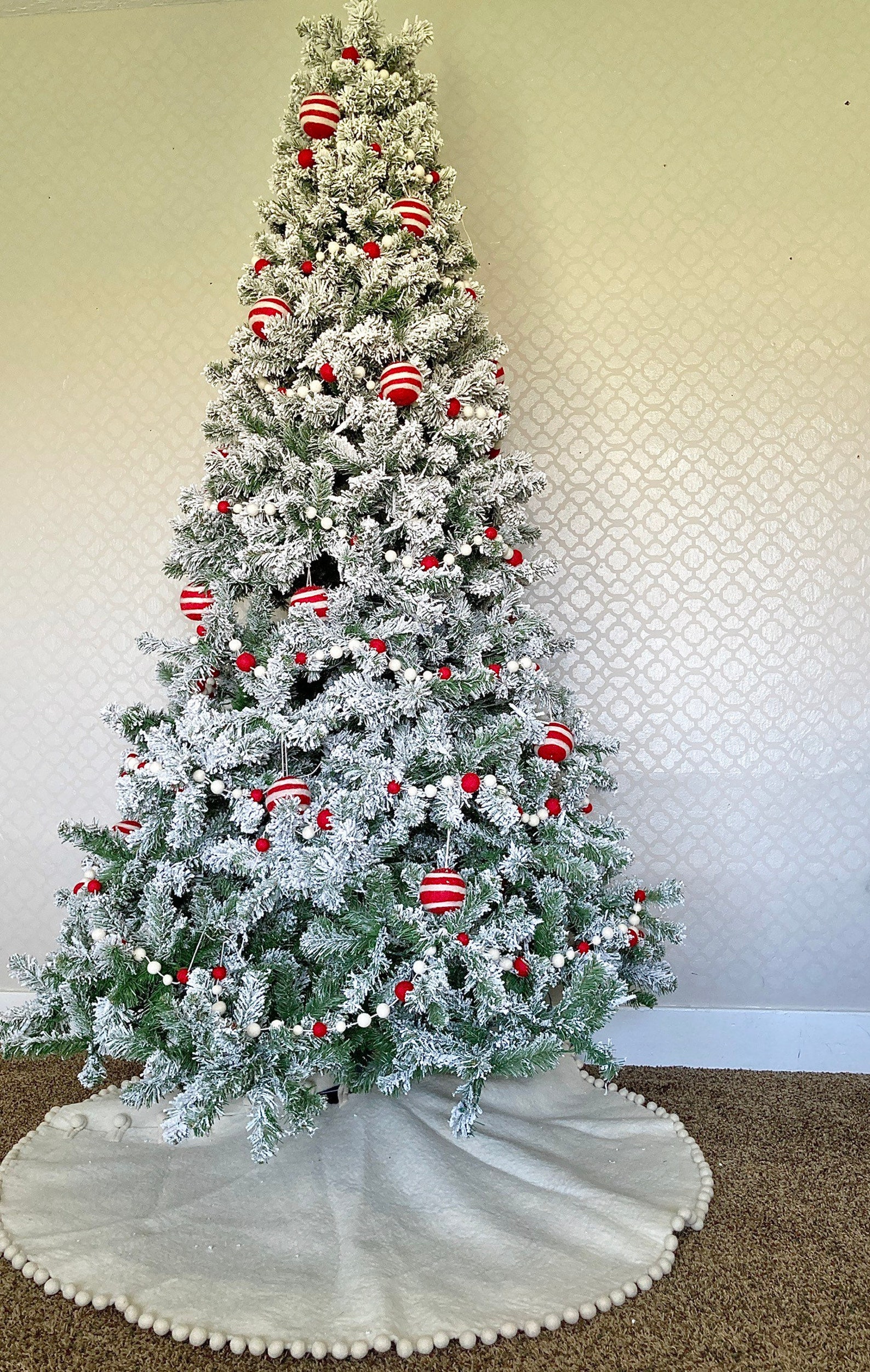 Christmas Tree Garland. Red and White Beaded Garland. Felt Etsy