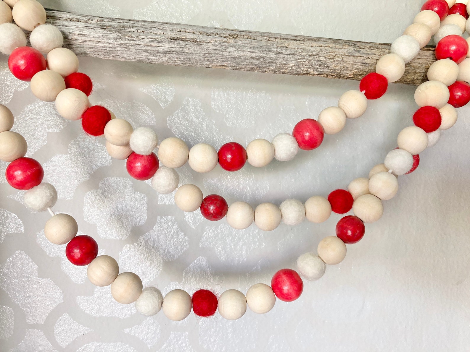 Christmas Tree Garland. Red and White Beaded Garland. Felt Etsy
