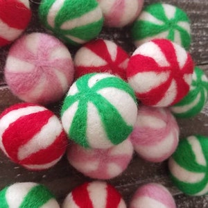 Needle Felted Peppermint Candy Balls: Christmas Decor, Set of 5 image 1