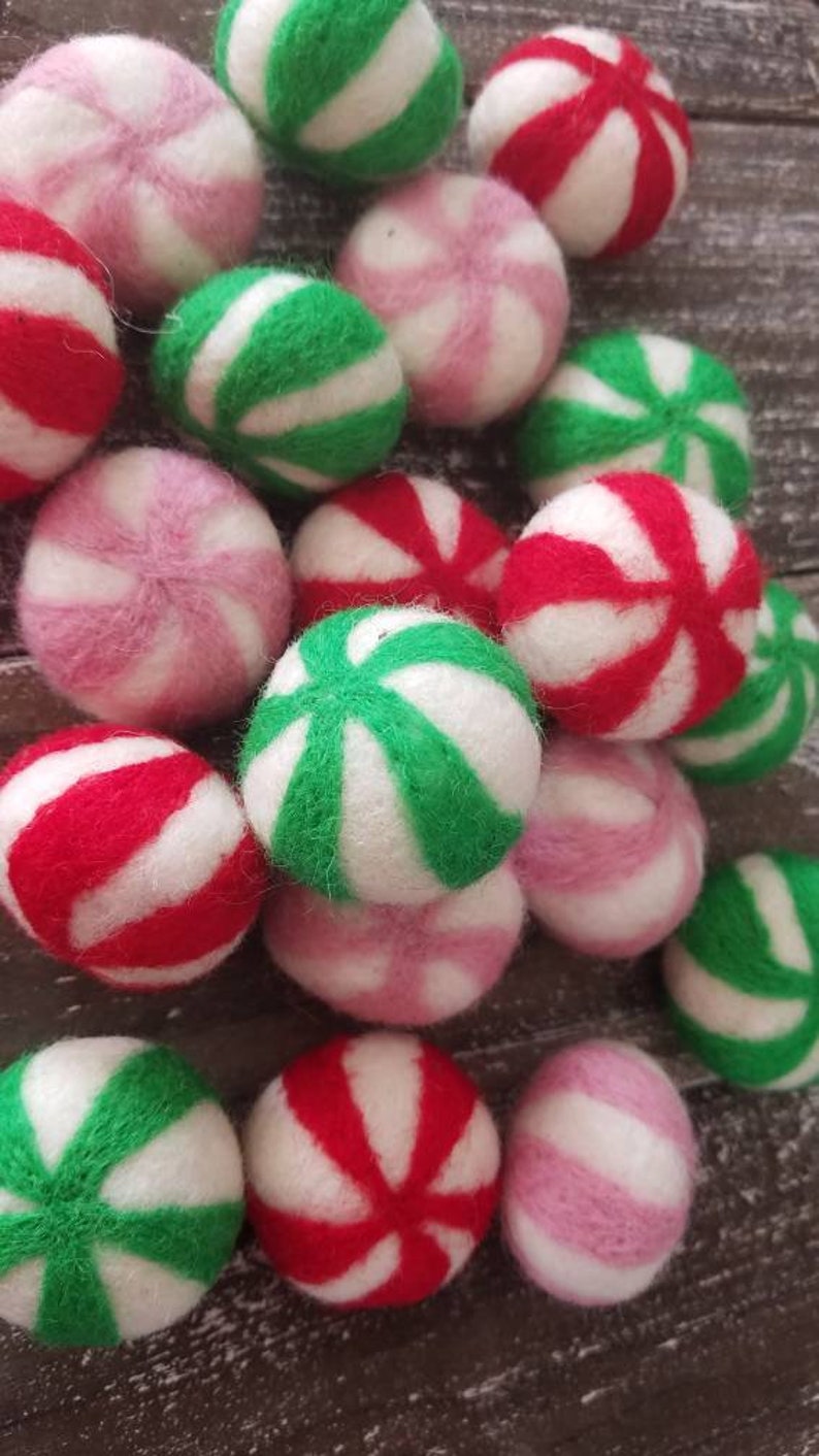 Needle Felted Peppermint Candy Balls: Christmas Decor, Set of 5 image 1