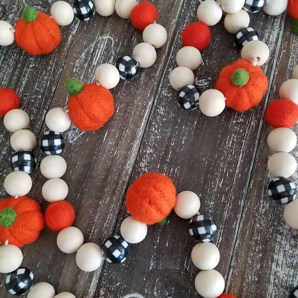 Felt Pumpkin Garland: Buffalo Plaid Fall Decor (5ft)