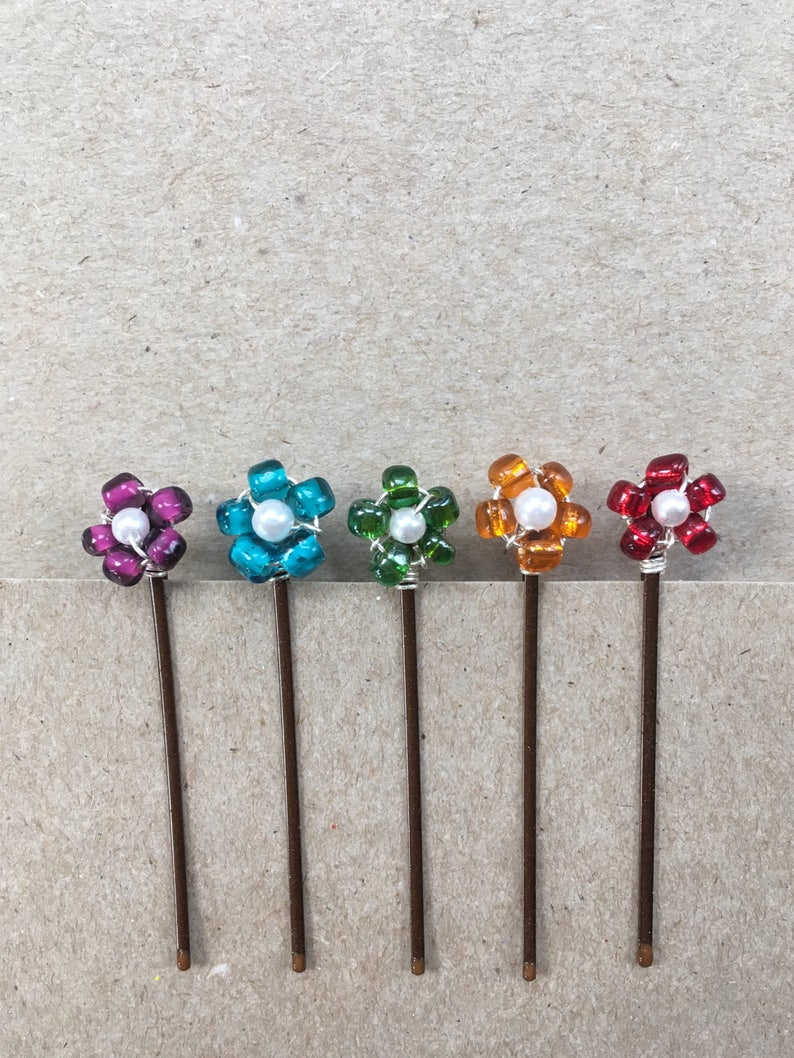 Bobby Pins Beaded Flower Bobby Pins Translucent Rainbow Etsy