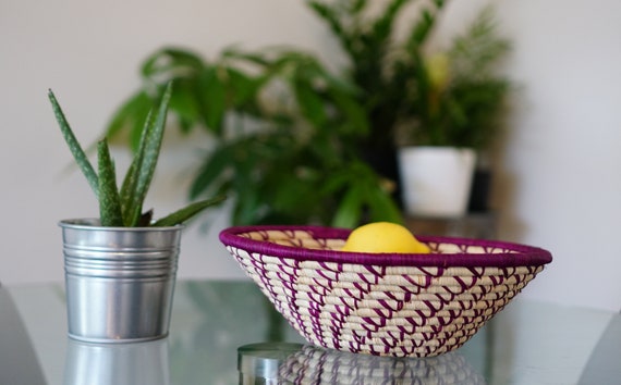 Hand Woven Sisal Basket Fuschia African Basket Decorative Basket Kitchen Decor Kitchen Organizer Living Room Decor Fruit Basket