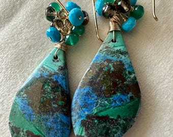 OOAK Wire-wrapped Azurite Drop Earrings