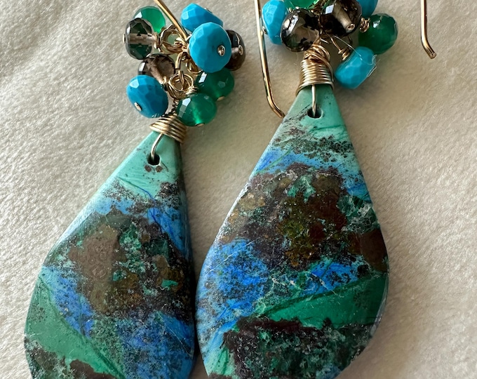 OOAK Wire-wrapped Azurite Drop Earrings
