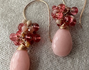 Pink Opal Large Cluster Earrings