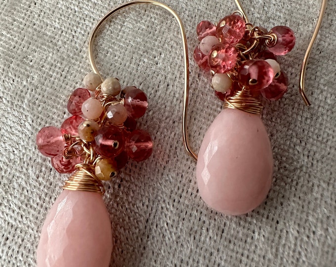 Pink Opal Large Cluster Earrings