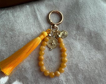 Yellow Chalcedony Gemstone Tassel Purse Charm