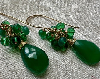 Green Onyx Large Cluster Earrings