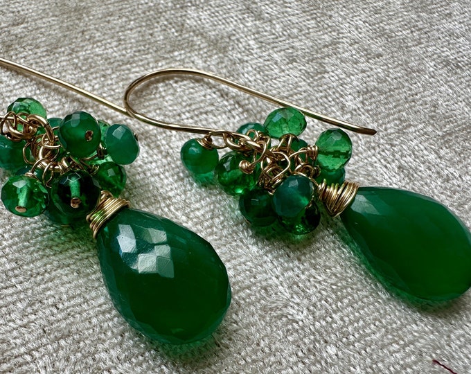 Green Onyx Large Cluster Earrings